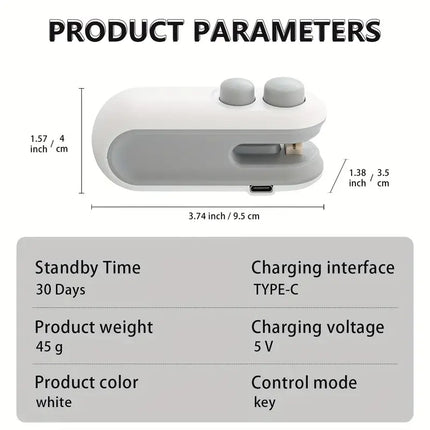 Mini Rechargeable 2-in-1 Snack Bag Sealer with Cutter