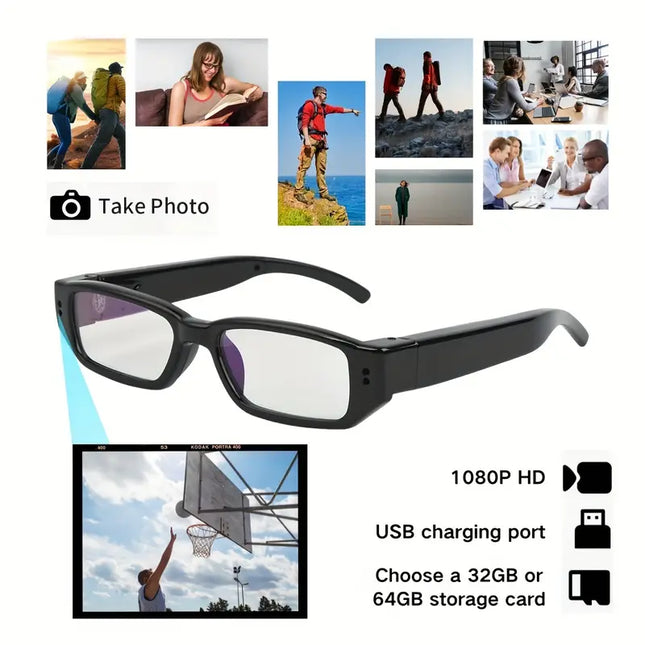 HD 1080P Smart Camera Glasses for Hands Free Recording