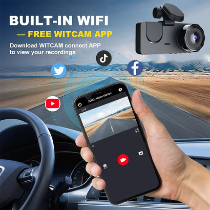 Triple Camera Dashcam with Front Interior Rear Recording
