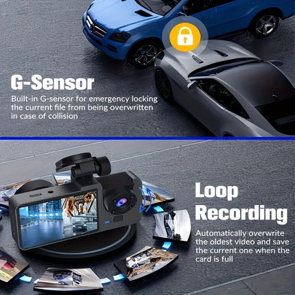 Triple Camera Dashcam with Front Interior Rear Recording