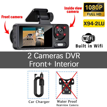 Triple Camera Dashcam with Front Interior Rear Recording