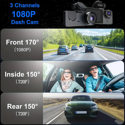 Triple Camera Dashcam with Front Interior Rear Recording