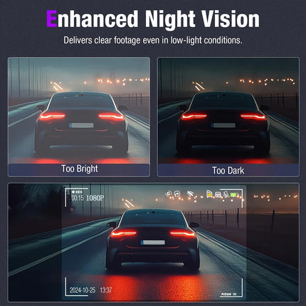 Triple Camera Dashcam with Front Interior Rear Recording