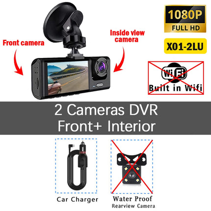 Triple Camera Dashcam with Front Interior Rear Recording