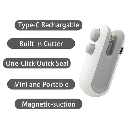 Mini Rechargeable 2-in-1 Snack Bag Sealer with Cutter