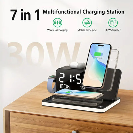7-In-1 Dual Phone Wireless Charging Station 30W Hub