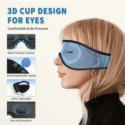 Bluetooth Sleep Mask with 3D Eye Cover Headphones Built-In